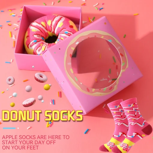 Calcetines de moda con estampado de donas coloridas