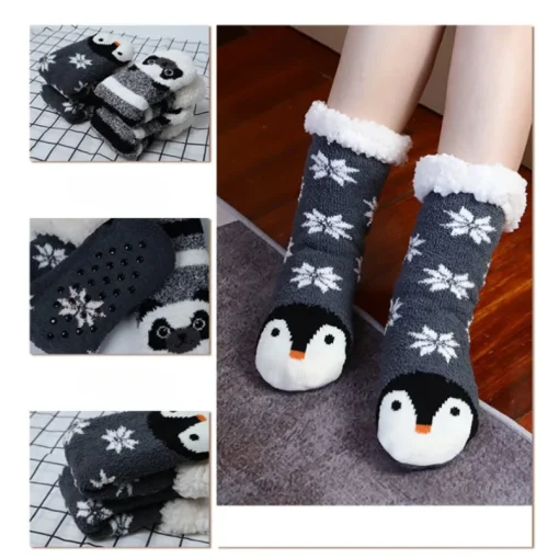 Calcetines suaves de mujer con pingüino y cocodrilo