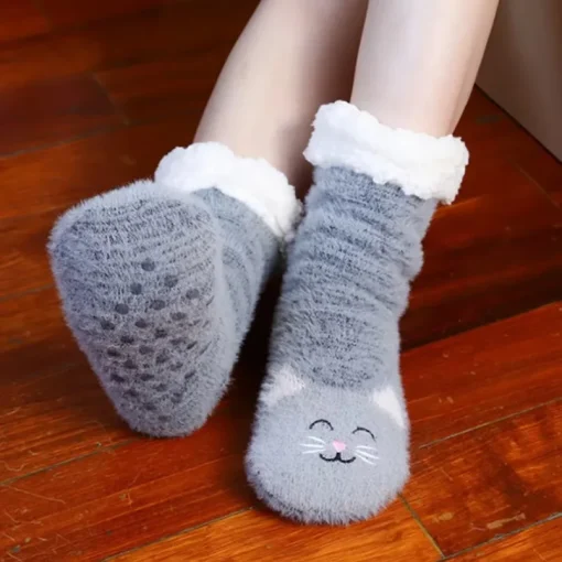 Calcetines térmicos suaves de gato para mujer