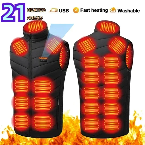 Calentador de área 21 Chaleco de algodón térmico infrarrojo USB Ropa de calefacción Chaqueta para hombre