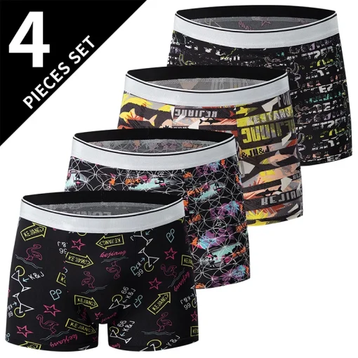 Calzoncillos cortos de grafiti de moda masculina de 4 piezas