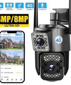 Cámara IP PTZ exterior de 8 MP y 4K de doble lente