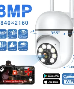 Cámara PTZ de Vigilancia Inalámbrica 8MP Wifi IP Exterior