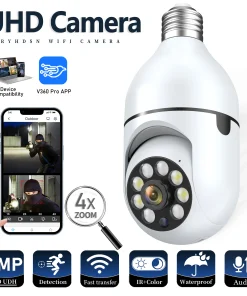 Cámara Wi-Fi 3MP E27 Bombilla Vigilancia Interior 4X Zoom Digital IA Detección Humano Visión Nocturna Color Cámaras Inalámbricas Hogar Inteligente