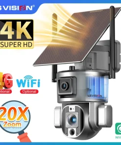 Cámara solar exterior LS VISION 4K UHD de pantalla doble 4G con zoom óptico 20X