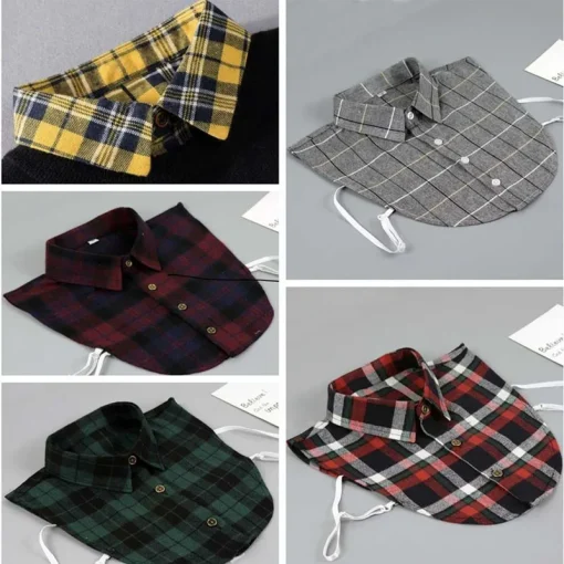 Camisa Cuello Plaid Falso Mujer Hombre