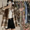 Camisa de cuadros para mujer, otoño, manga larga, estilo vintage, un solo pecho, holgada, cuadros