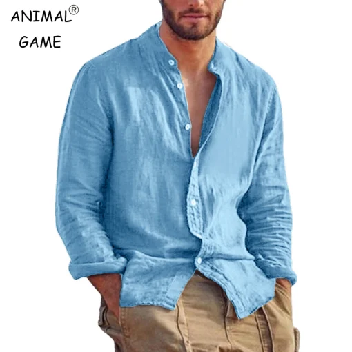 Camisa informal de talla grande para hombre, manga larga