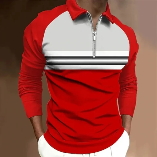 Camisa polo de manga larga con cremallera y solapa para hombre