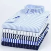 Camisa rayas antiarrugas elástica para hombre, camisa formal para negocios, manga larga, ajustada, informal, cuadros S-5XL