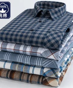 Camisas de franela de algodón a cuadros para hombre