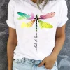 Camiseta Cuello Redondo Dragonfly Print, Primavera & Verano