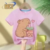 Camiseta Linda para Niños del Capibara Amante del Té de Burbujas