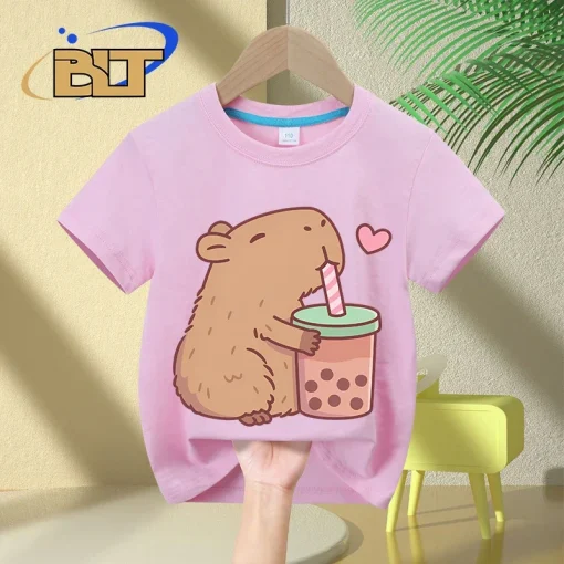 Camiseta Linda para Niños del Capibara Amante del Té de Burbujas