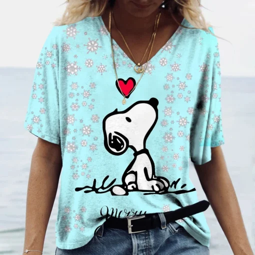 Camiseta MINISO Verano Mujer Dibujos Snoopy Moda