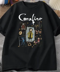 Camiseta de Halloween para mujer y hombre, Coraline