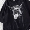 Camiseta de algodón Doberman, Tops holgados para mujer