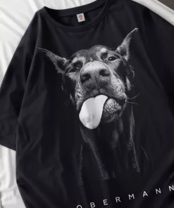 Camiseta de algodón Doberman, Tops holgados para mujer