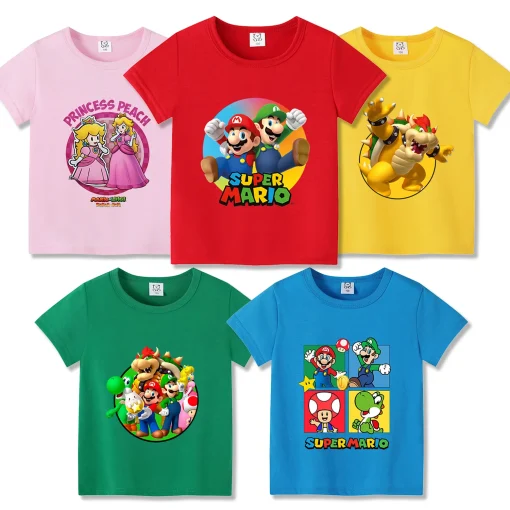 Camiseta de dibujos animados de Super Mario Bros para niños