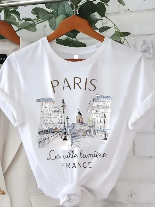 Camiseta de mujer con estampado de París