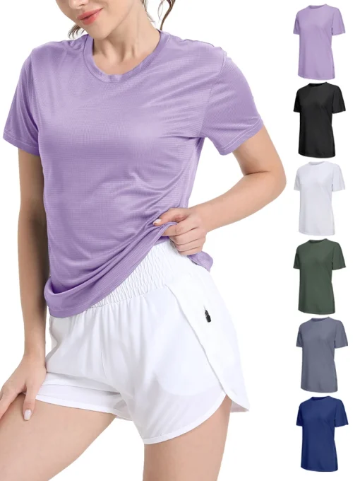 Camiseta deportiva transpirable ultraligera de color liso para mujer