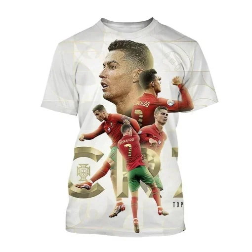 Camiseta deportiva veraniega nueva para niños y niñas con estampado 3D de Ronaldo