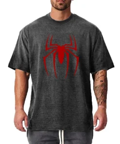 Camiseta holgada de algodón estampada de araña roja para gimnasio, fitness, hip-hop, culturismo