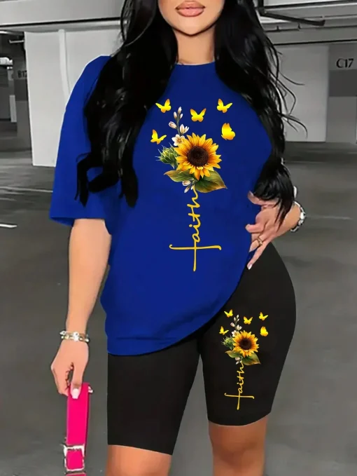 Camiseta mujer girasol mariposa estampado bonito