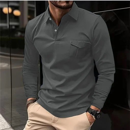 Camiseta polo manga larga con solapa informal para hombre