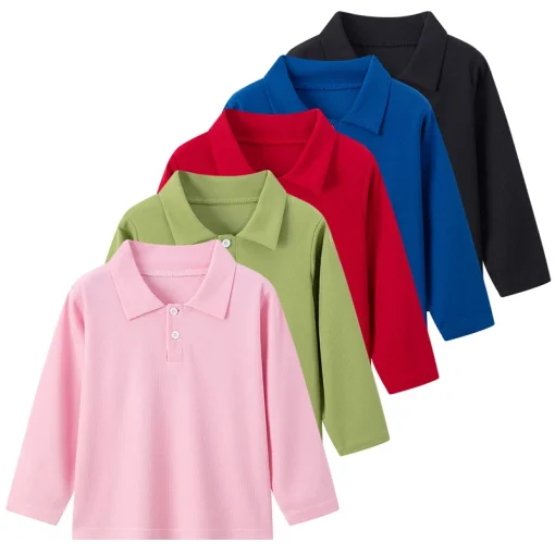 Camiseta polo otoño niños color sólido solapa manga larga