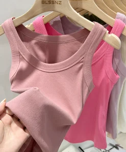 Camiseta sin mangas elástica sólida O cuello