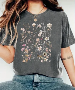 Camisetas vintage para mujer Harajuku con estampado de flores y plantas