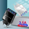 Cargador USB 3A EU US con 4 puertos QC3.0