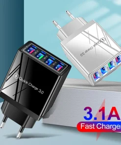 Cargador USB 3A EU US con 4 puertos QC3.0