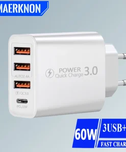 Cargador USB-C rápido 60W, 4 puertos