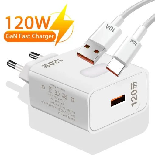 Cargador USB GaN 120W carga rápida para móvil