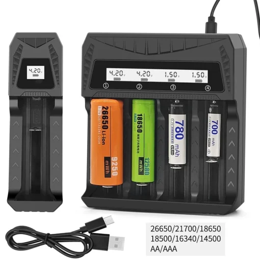 Cargador USB inteligente LCD para batería 124 ranuras