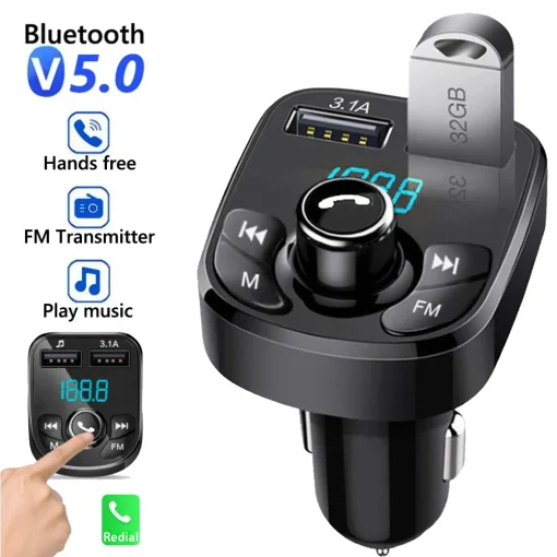 Cargador para coche transmisor FM audio Bluetooth