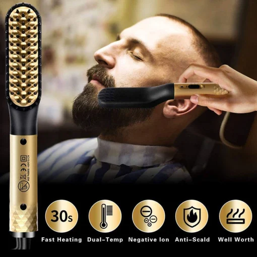 Cepillo alisador iónico eléctrico para barba y cabello