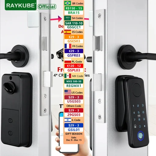 Cerrojo inteligente RAYKUBE N1 TT Lock automático con manillaSensor de puerta