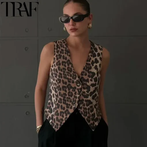 Chaleco con estampado animal TRAF Leopard