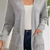 Chaqueta cardigan casual chic de otoño de talla grande con bolsillo y color sólido