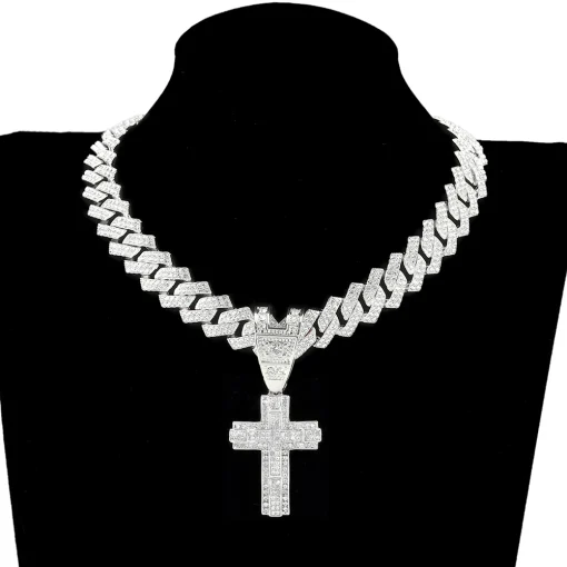 Collar brillante de cruz con colgante para hombre y mujer