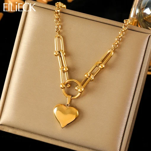 Collar colgante de corazón de acero inoxidable 316L EILIECK