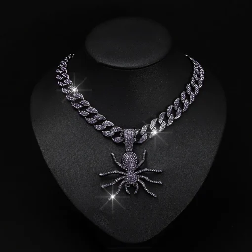 Collar de aleación con colgante de araña y cadena cubana ancha de hip hop