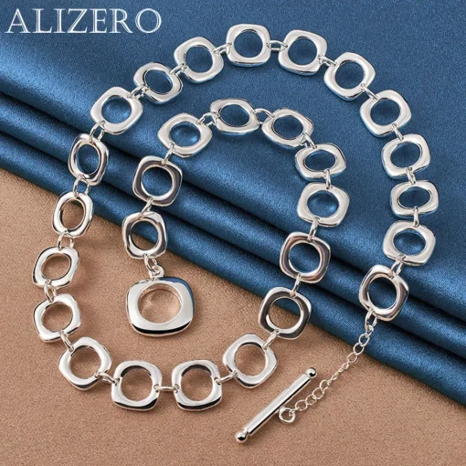 Collar de cadena en cuadrados de plata de ley ALIZERO 925 de 20 pulgadas