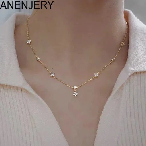 Collar de lujo con trébol de circonita ANENJERY