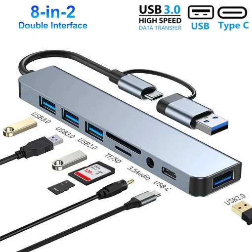 Concentrador USB C de 8 puertos