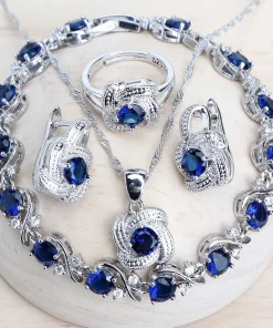 Conjunto Joyas Mujer Circón Azul 925