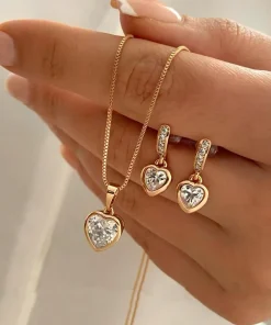 Conjunto de 3 piezas de joyería con colgante de corazón